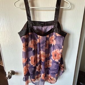 Daisy Fuentes Purple and Peach Floral Camisole with Black Trim